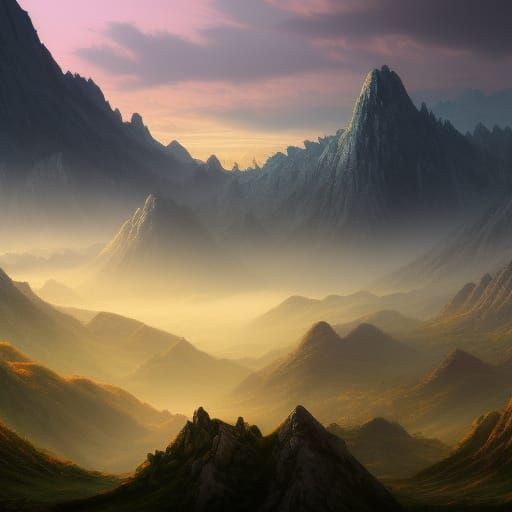 Misty Mountain Landscape: Detailed Matte Painting