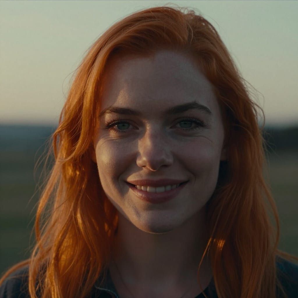Orange Haired Woman Smiling in Dawn Light