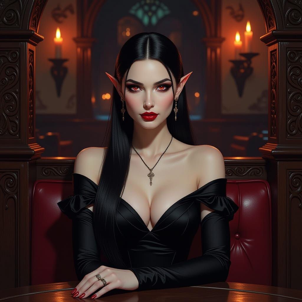Elegant Vampire in Fantasy Pub, Fantasy Art Style