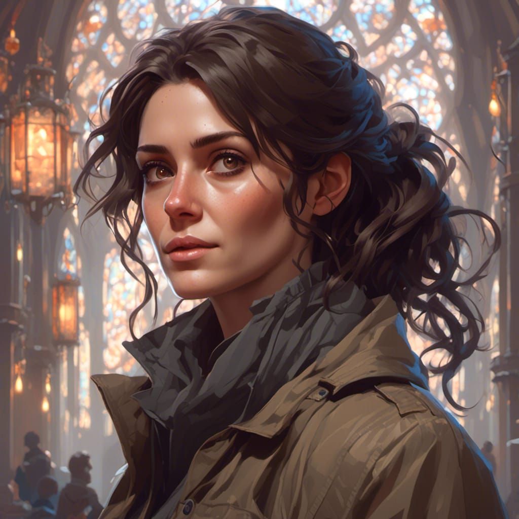 Reserved Brunette Mother Portrait in Hyperdetailed Style