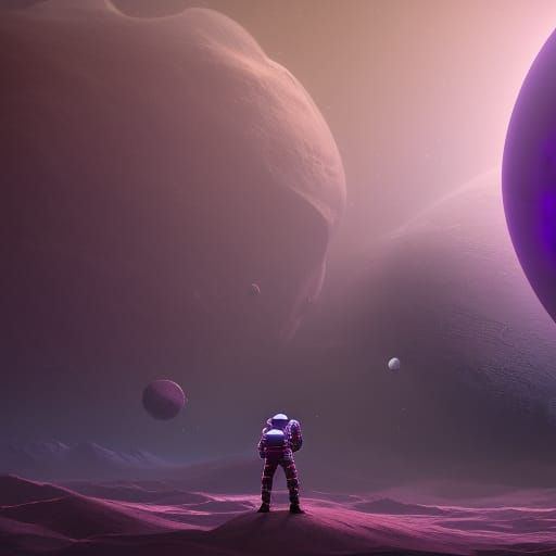 Astronaut on Purple Planet: Detailed Matte Painting
