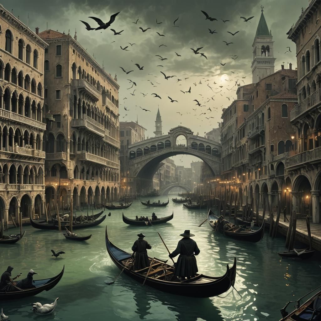 Dystopian Venice with Broken Rialto Bridge