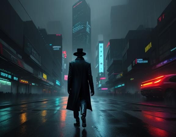 Cyberpunk Cityscape: Rainy Neo-Noir Scene