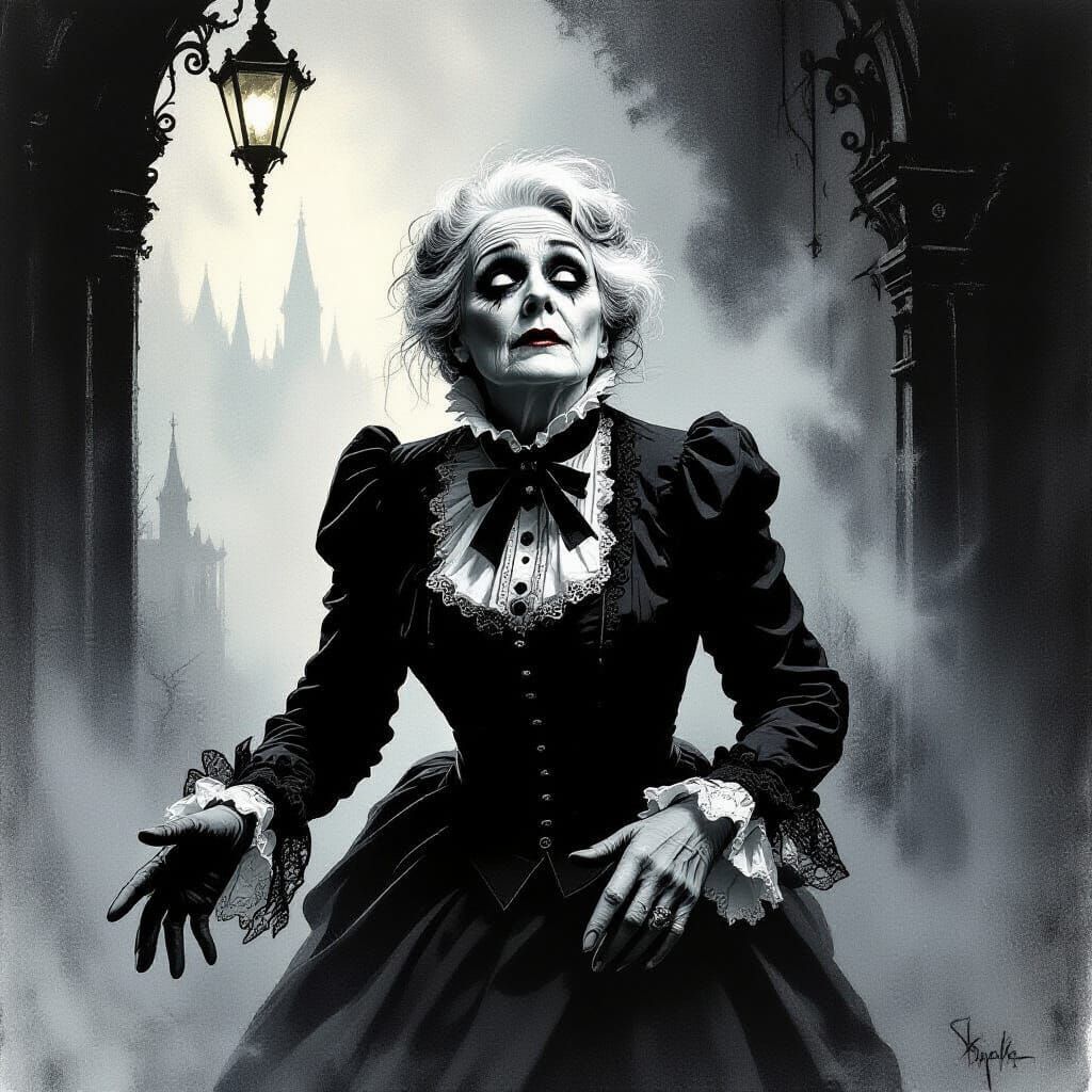 Horrified Elder in Gothic Setting as Dark Art