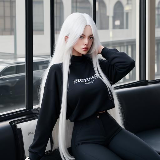 Girl with White Hair in Sweatshirt and Pants