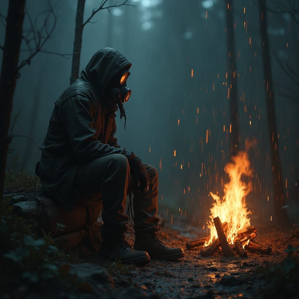 Dystopian Stalker by Firelight in Atmospheric Realism