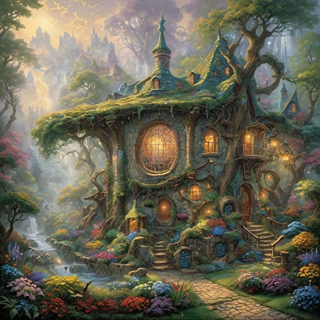 Ethereal Fantasy Landscape in Kinkade Style