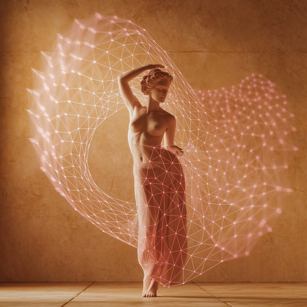 Aphrodite in Pink Triangle Mesh with Ethereal Aura