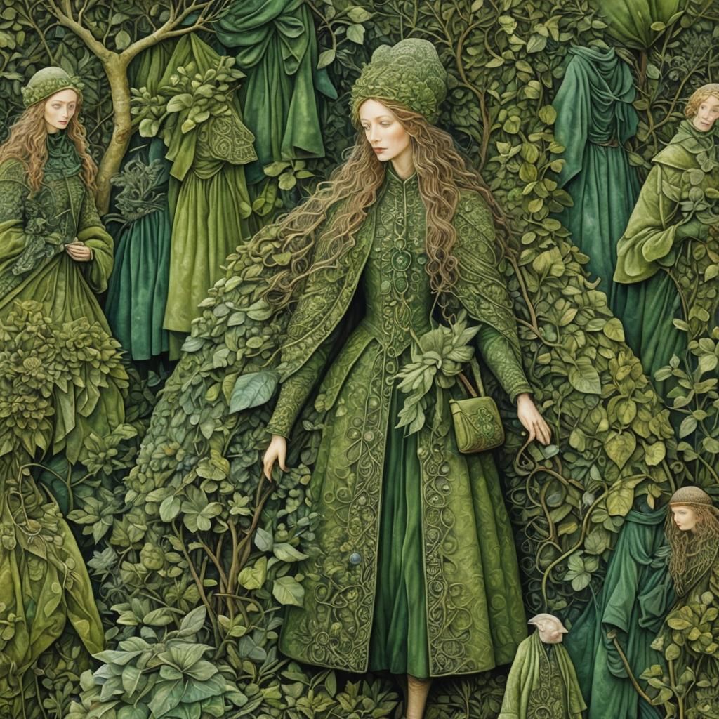Intricate Green Artwork Inspired by Illustrative Masters