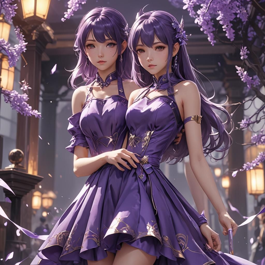 Anime Girl with Purple Powers in 3D Style