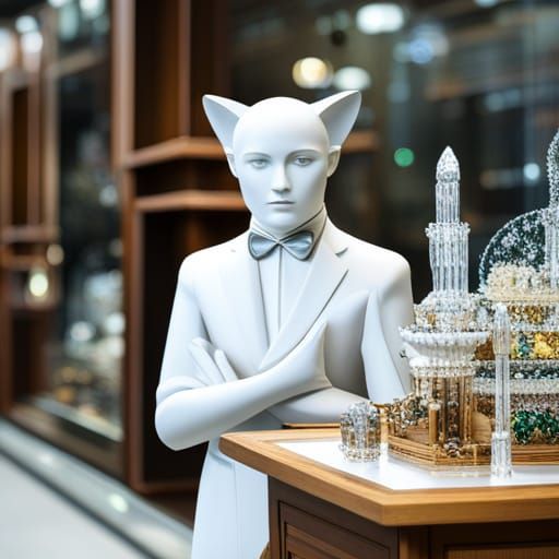 Humanoid Cat in a Shop of Gems and Jewels