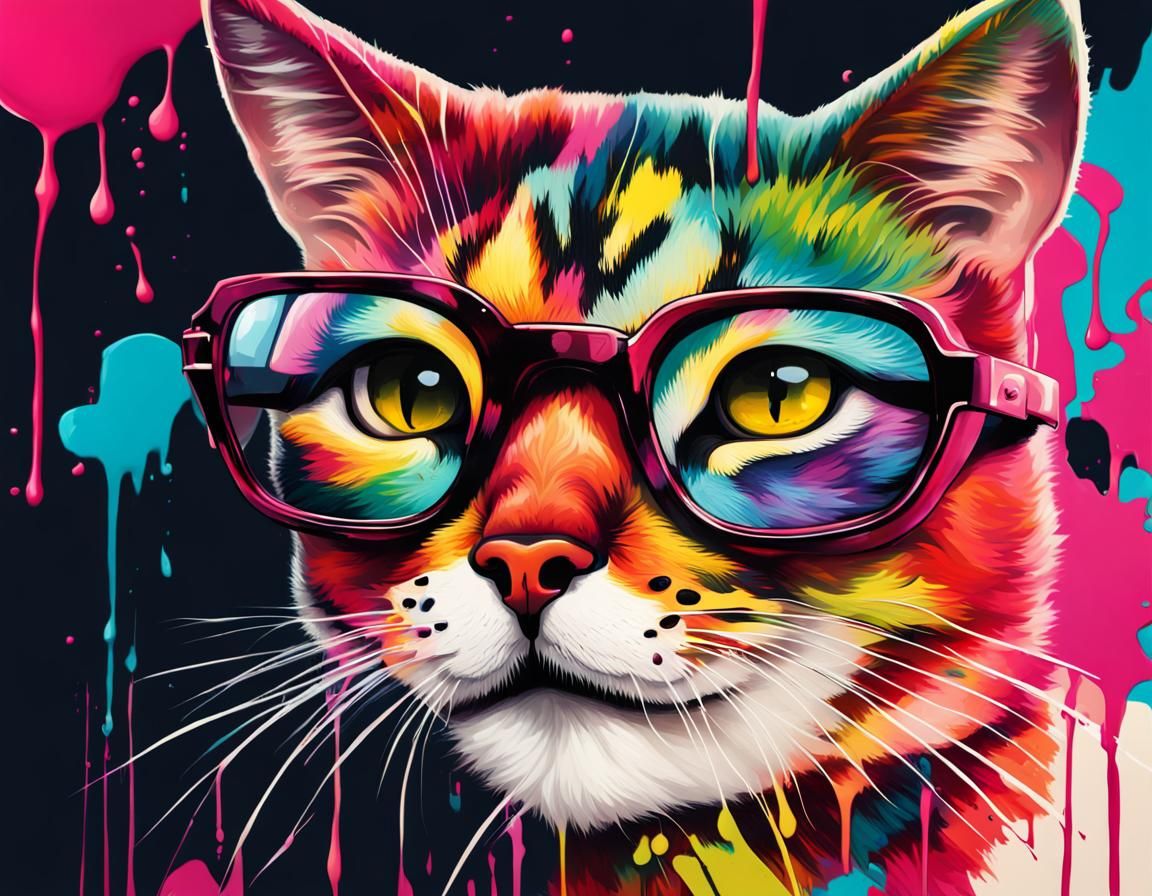 Cat with Glasses in Vibrant Graffiti Art
