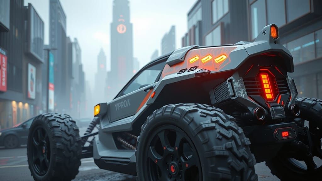 far future cyberpunk nano tech all-terrain scramble buggy