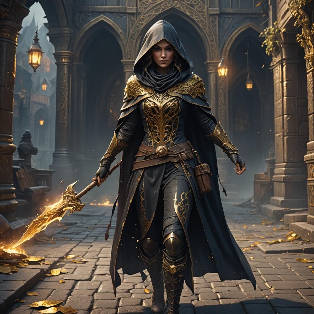 Dark Fantasy: Golden Cloaked Shadow Mage