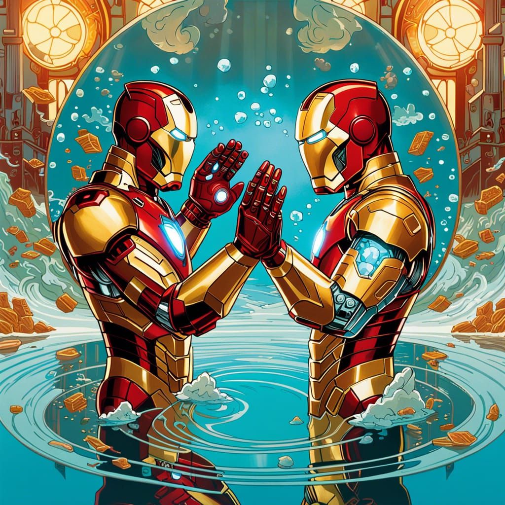 Hyperrealistic Iron Man Reflects in Water