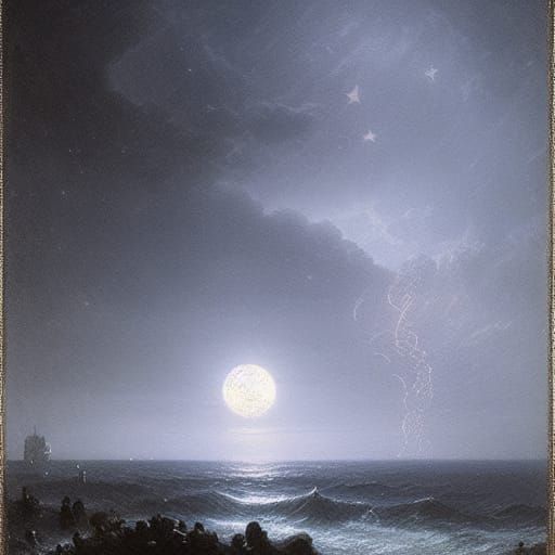 Moonlit Arabian Sea in Dark Fantasy Style
