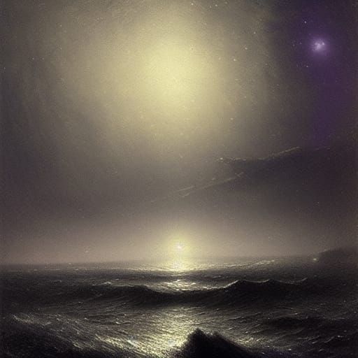 Dramatic Arabian Sea Under Pale Moonlight