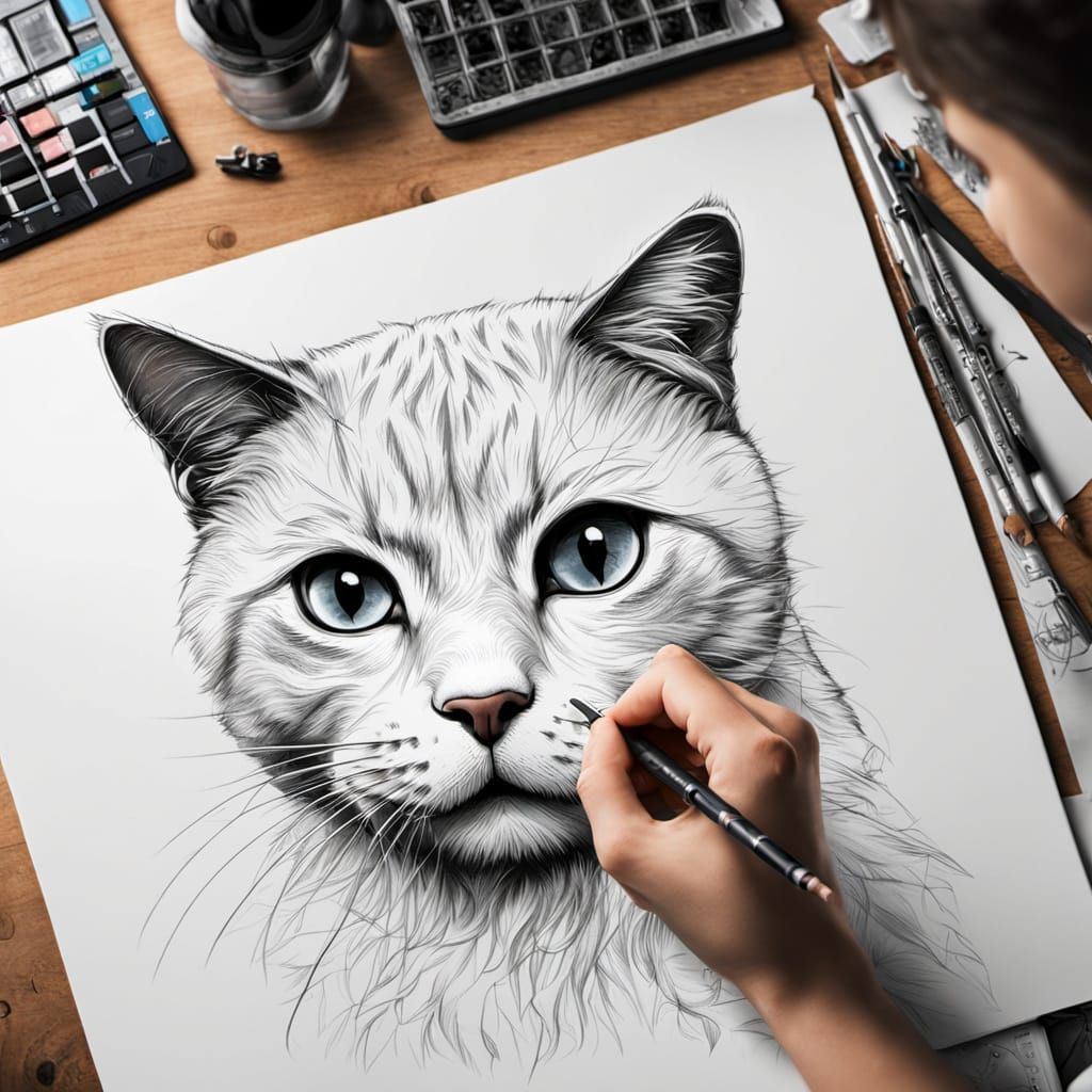 Image of a cat being drawn but not complete