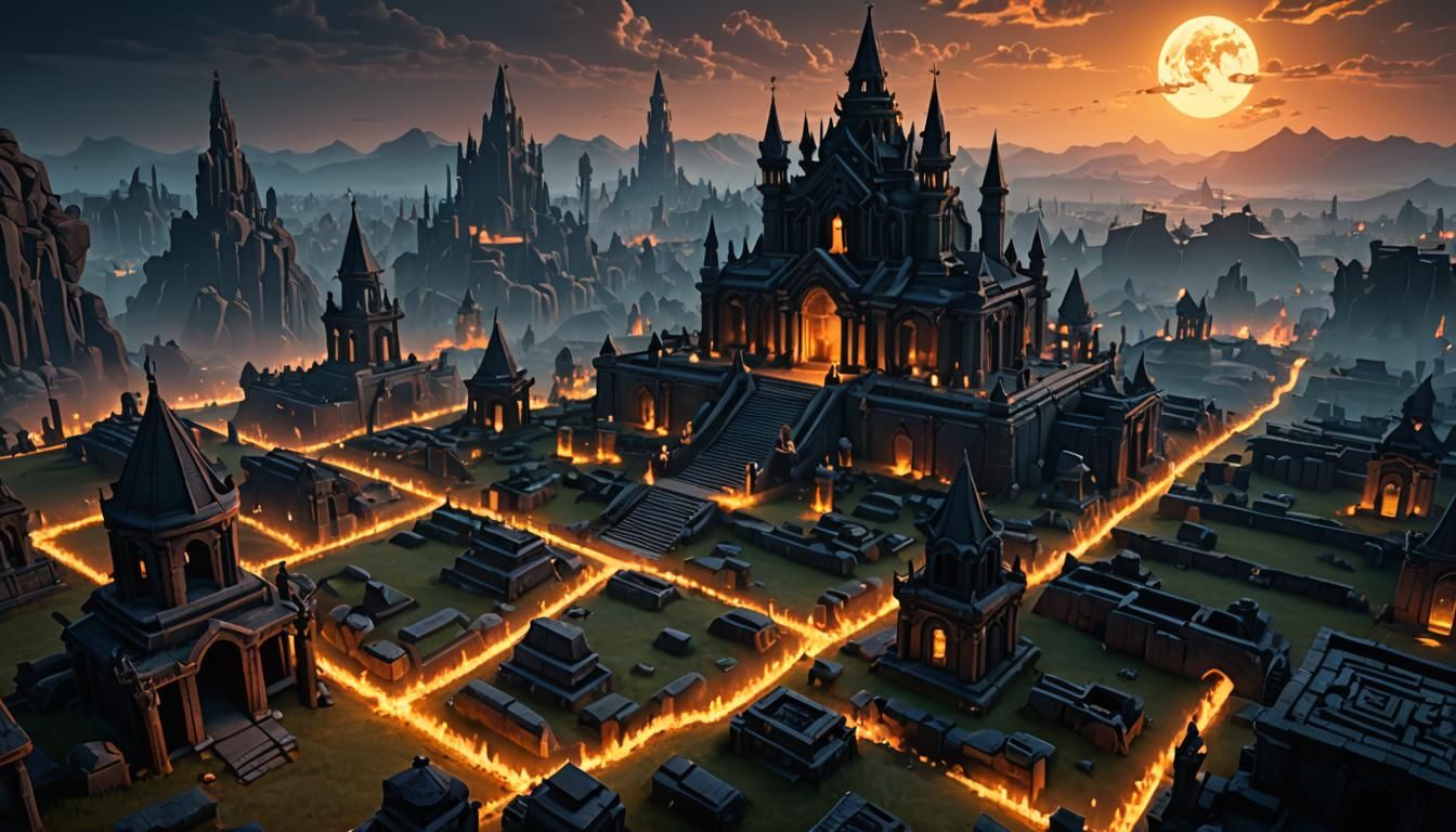 Epic Necropolis Cityscape in 3D Video Game Style