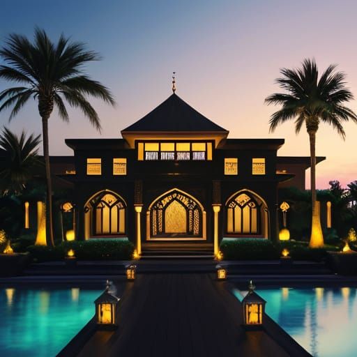 Coastal Villa with Blossoming Garden, Hyperrealistic