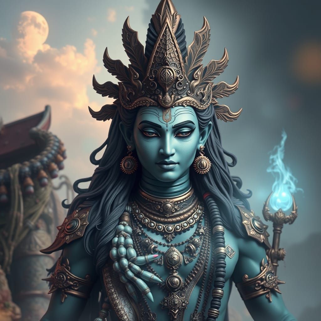 Surreal Futuristic God in Ethereal Landscape