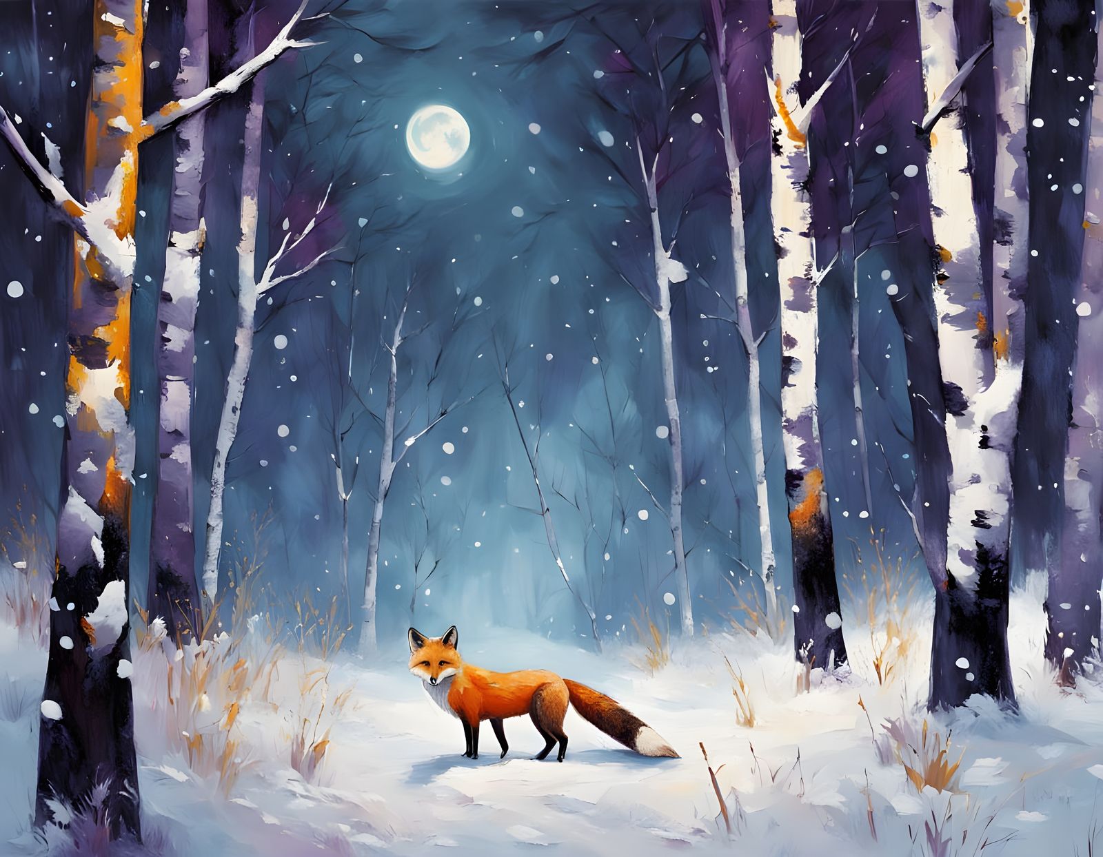 Surreal Autumn Fox in Vibrant Oil Painting