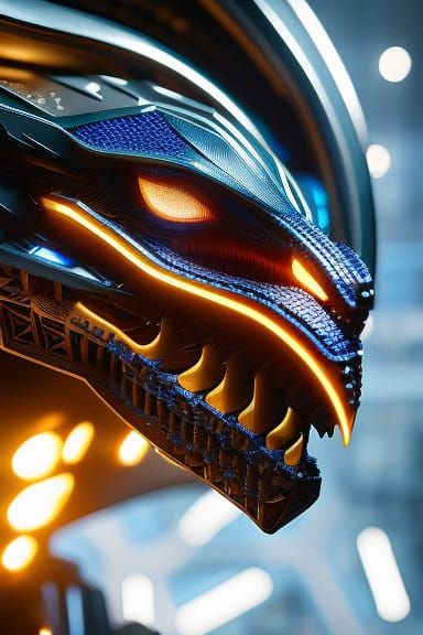 Cyberpunk Dragon Head Portrait in Neon Indigo