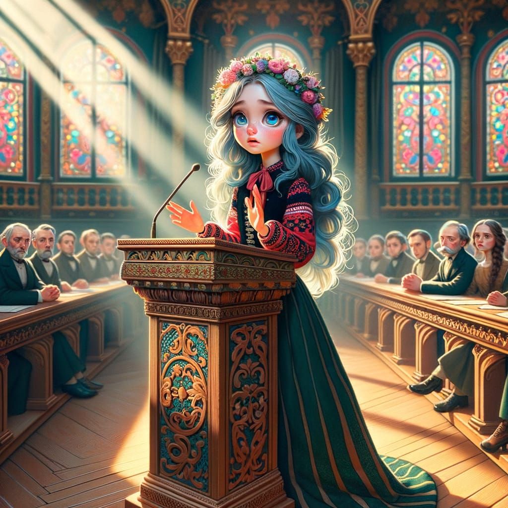 Timid Girl Delivers Speech in Ukrainian Attire