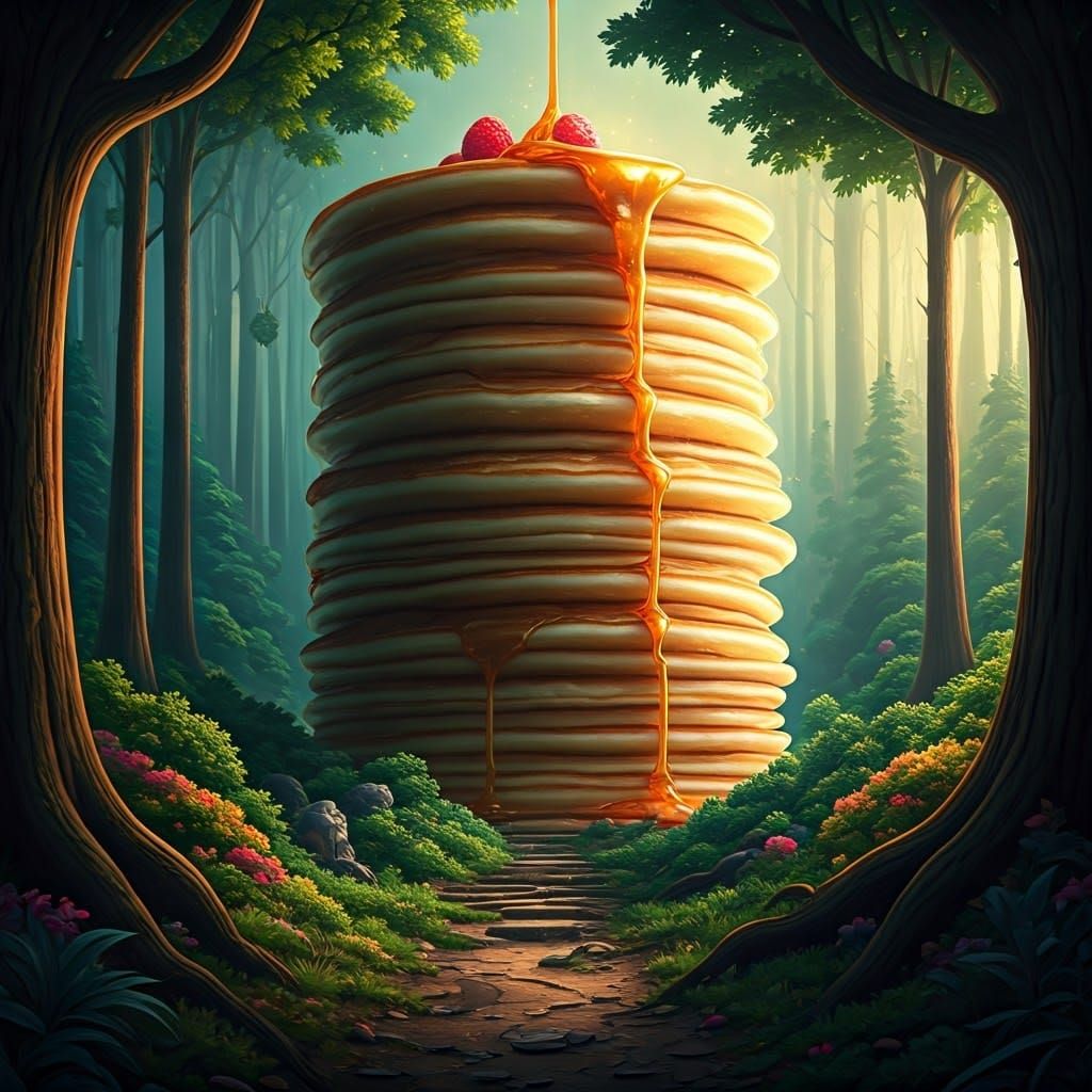Giant Pancake Waterfall in Dreamlike Forest