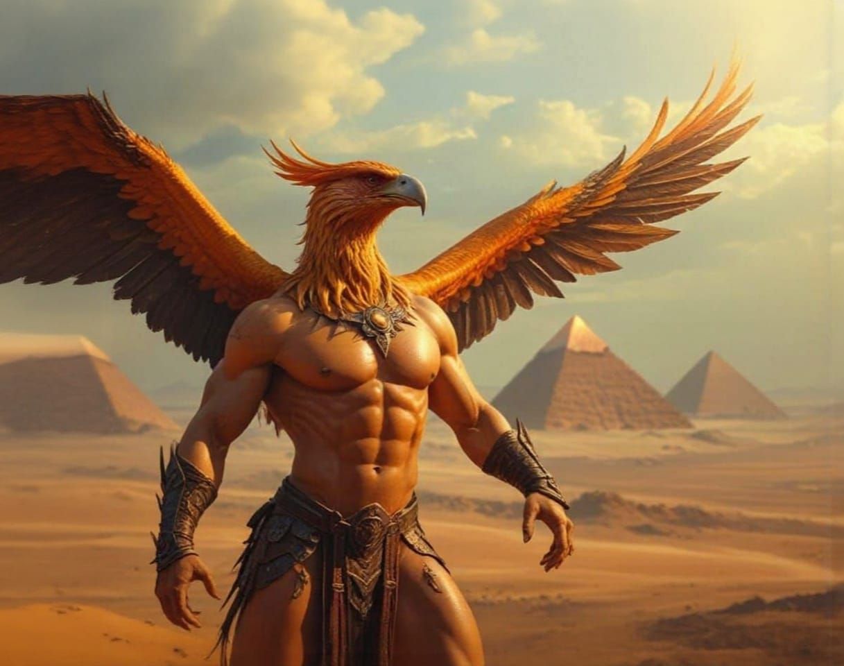 Avianthrope Phoenix Warrior in Desert Landscape