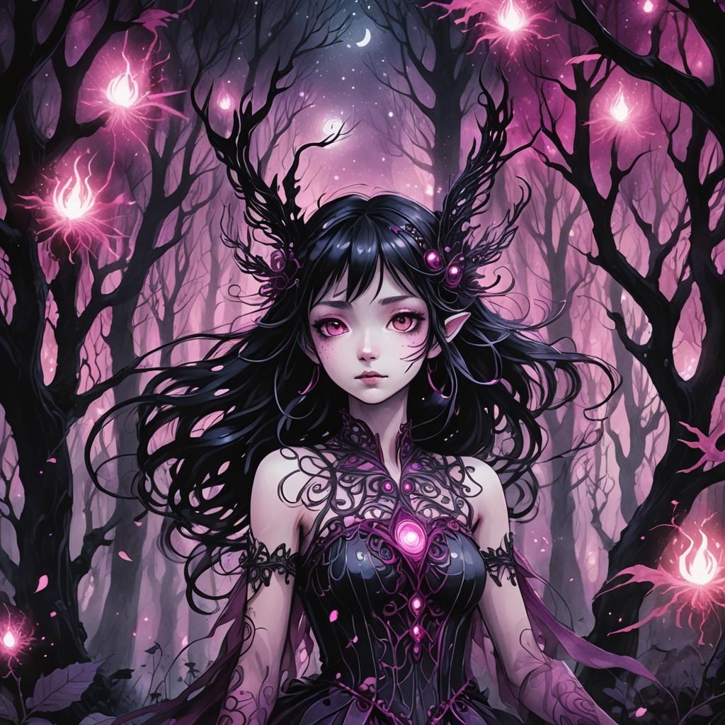 Anime Forest Fairy in Dark Fantasy Style