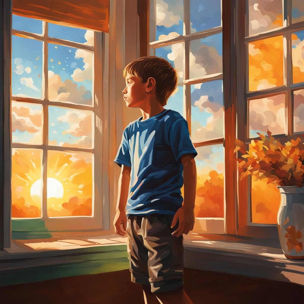 Boy Wakes Up to Morning Sunlight: Hyperrealistic Art