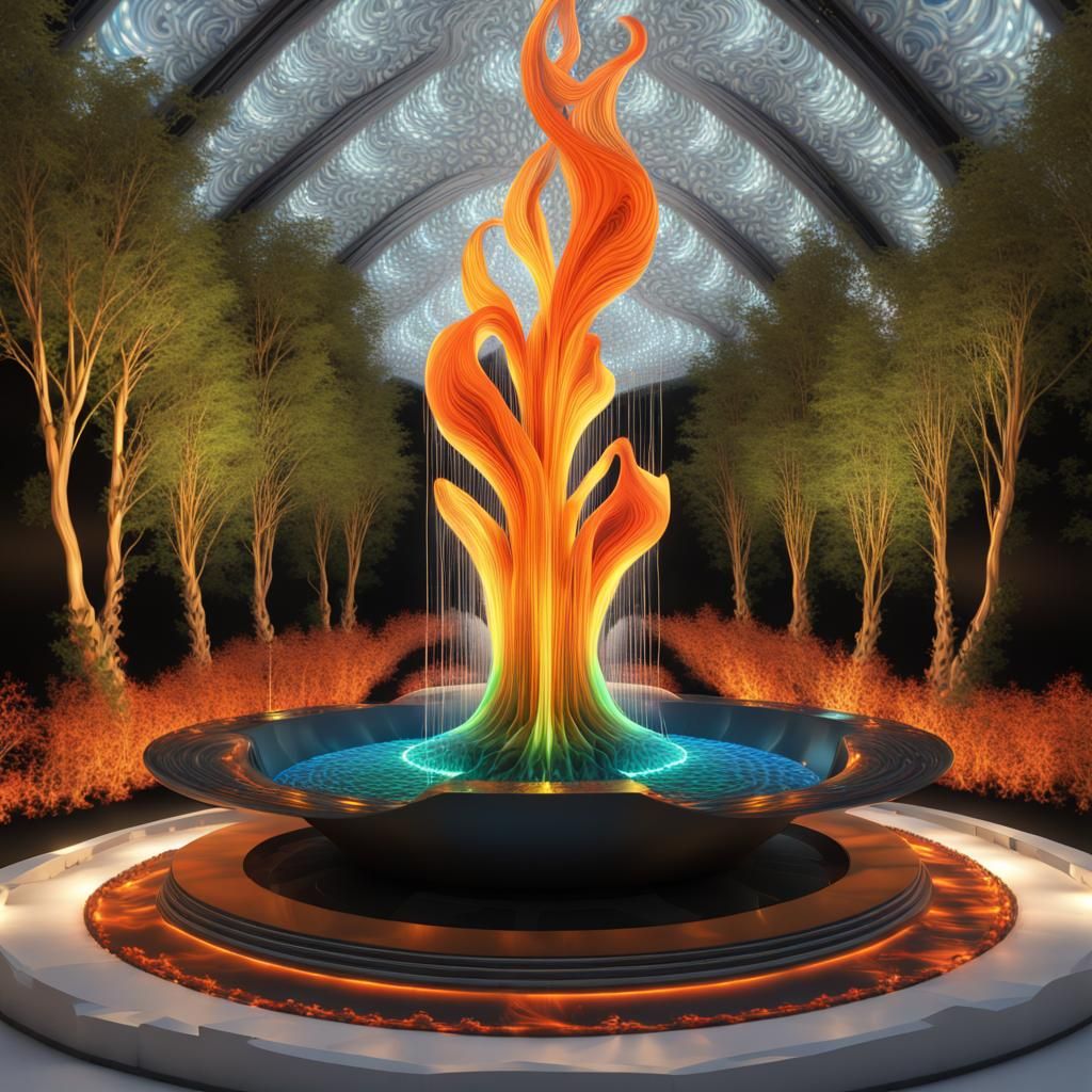 Holographic Flame Fountain: 3D Futuristic Art