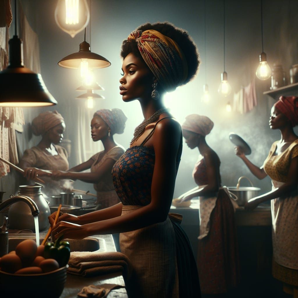 Black African Housewife: Hyperrealistic 8K Oil Painting
