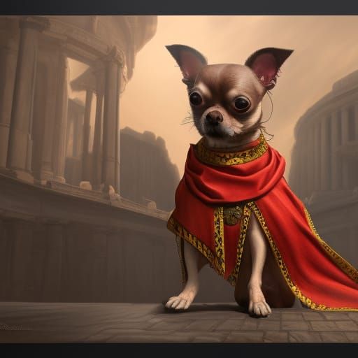 Roman Chihuahua in Traditional Toga, Detailed Art