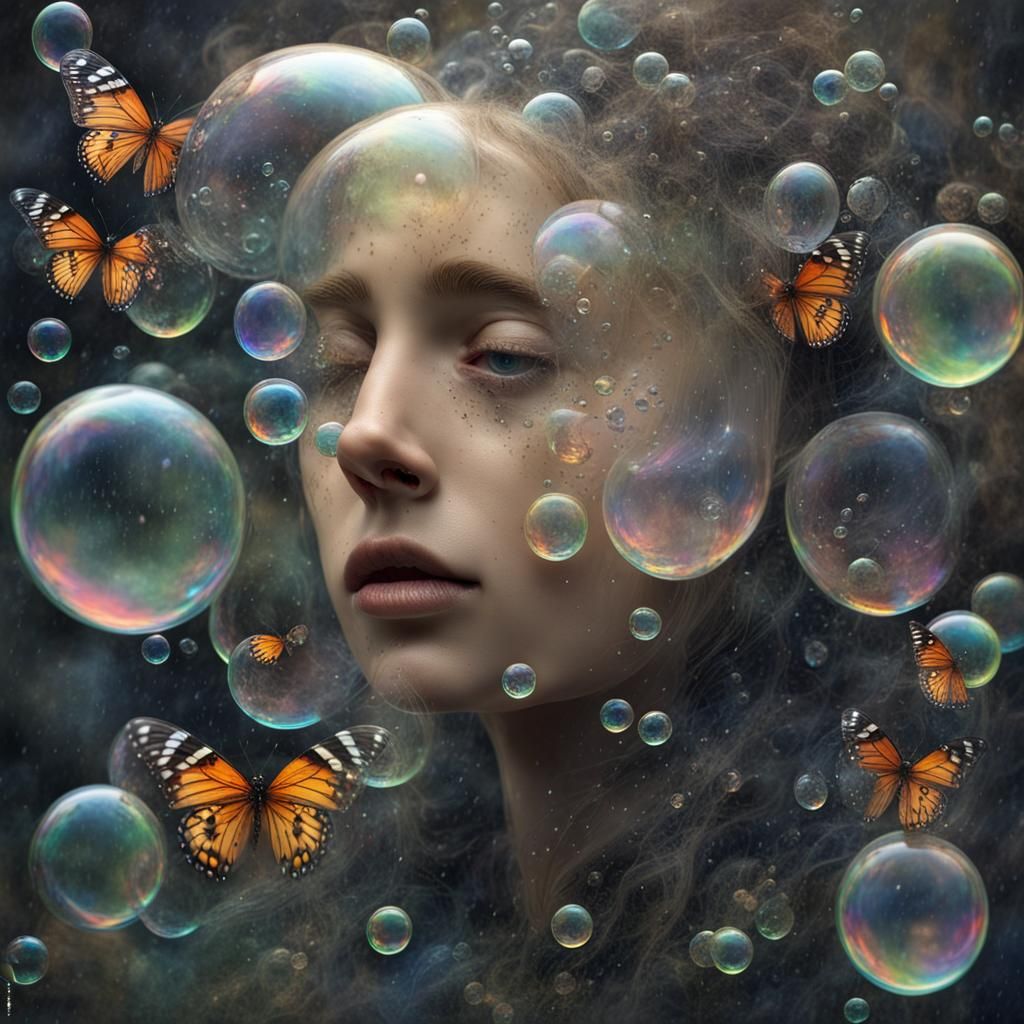 Cosmic Horror Soap Bubbles with Butterfly Wings