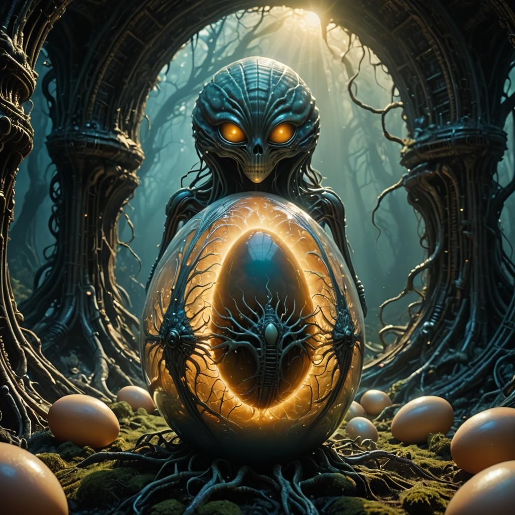 Anthropomorphic humanoid extraterrestrial alien embryonic eg...