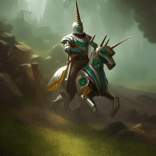 Hare Paladin with Unicorn Banner, Hyperdetailed Digital Art