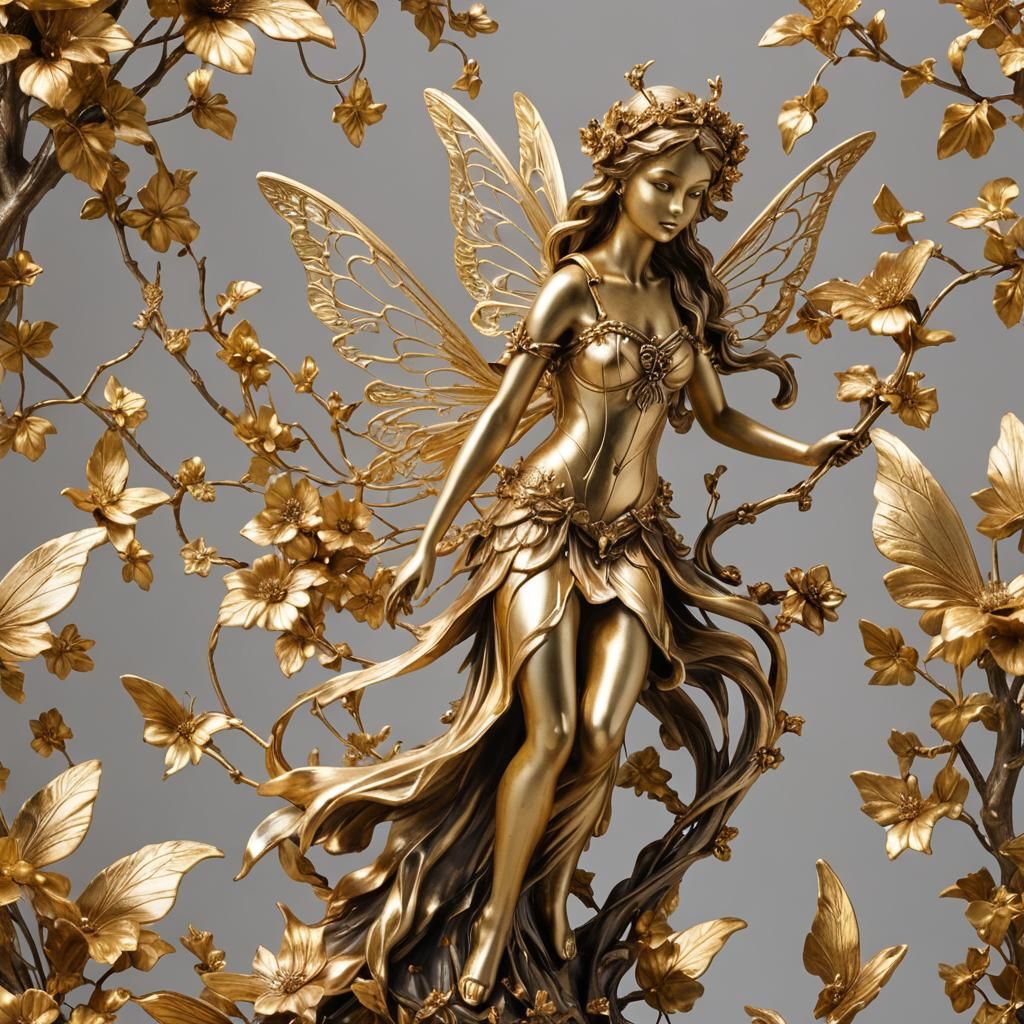 Golden Fairy Statue Art