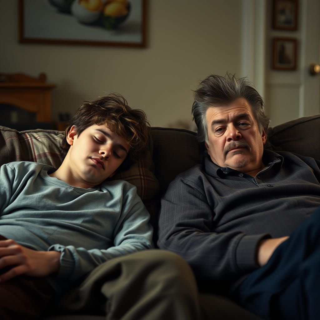 Cinematic Sleepover Scene with Mullet and Perm