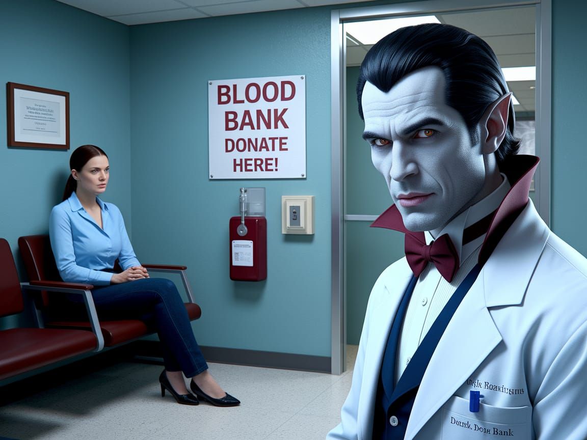 Vampire Doctor in Modern Waiting Room