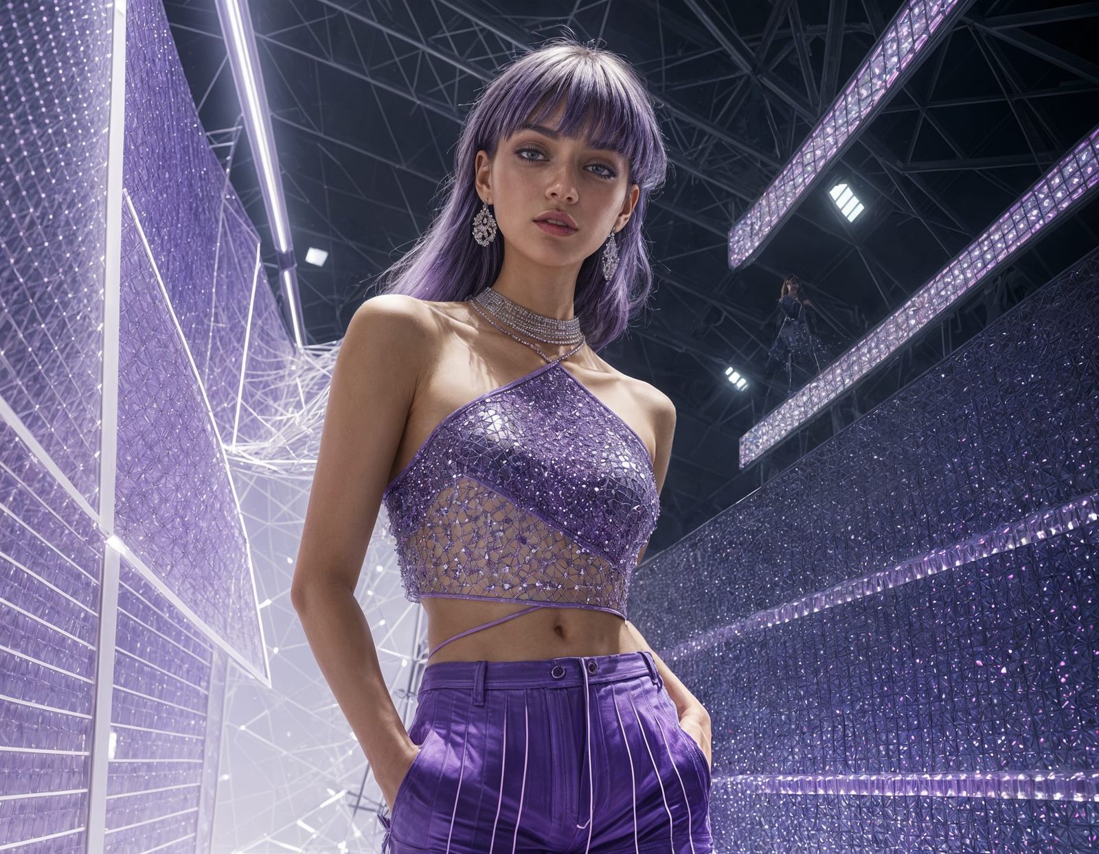 Woman in Crystal Mesh Fashion, Contemporary Style