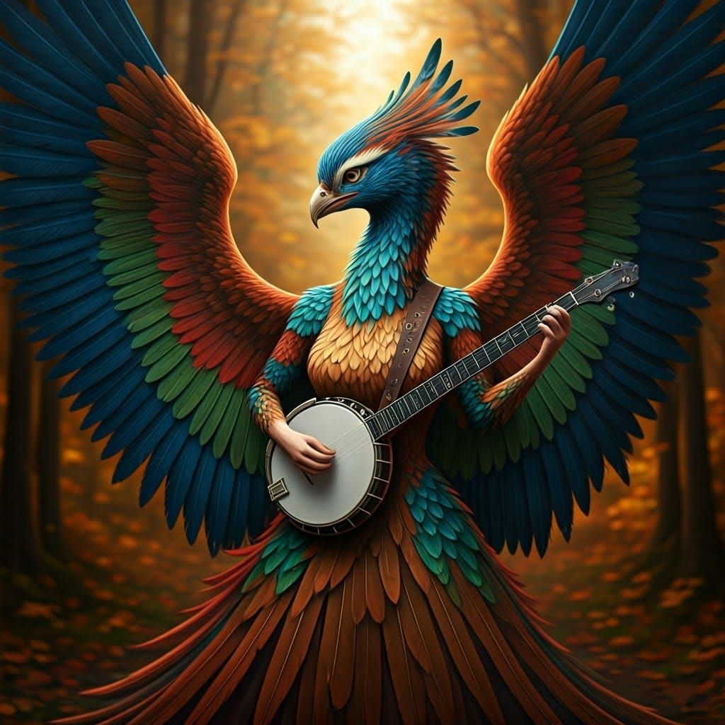 Majestic Phoenix Banjoist Soars Through Autumn Woods