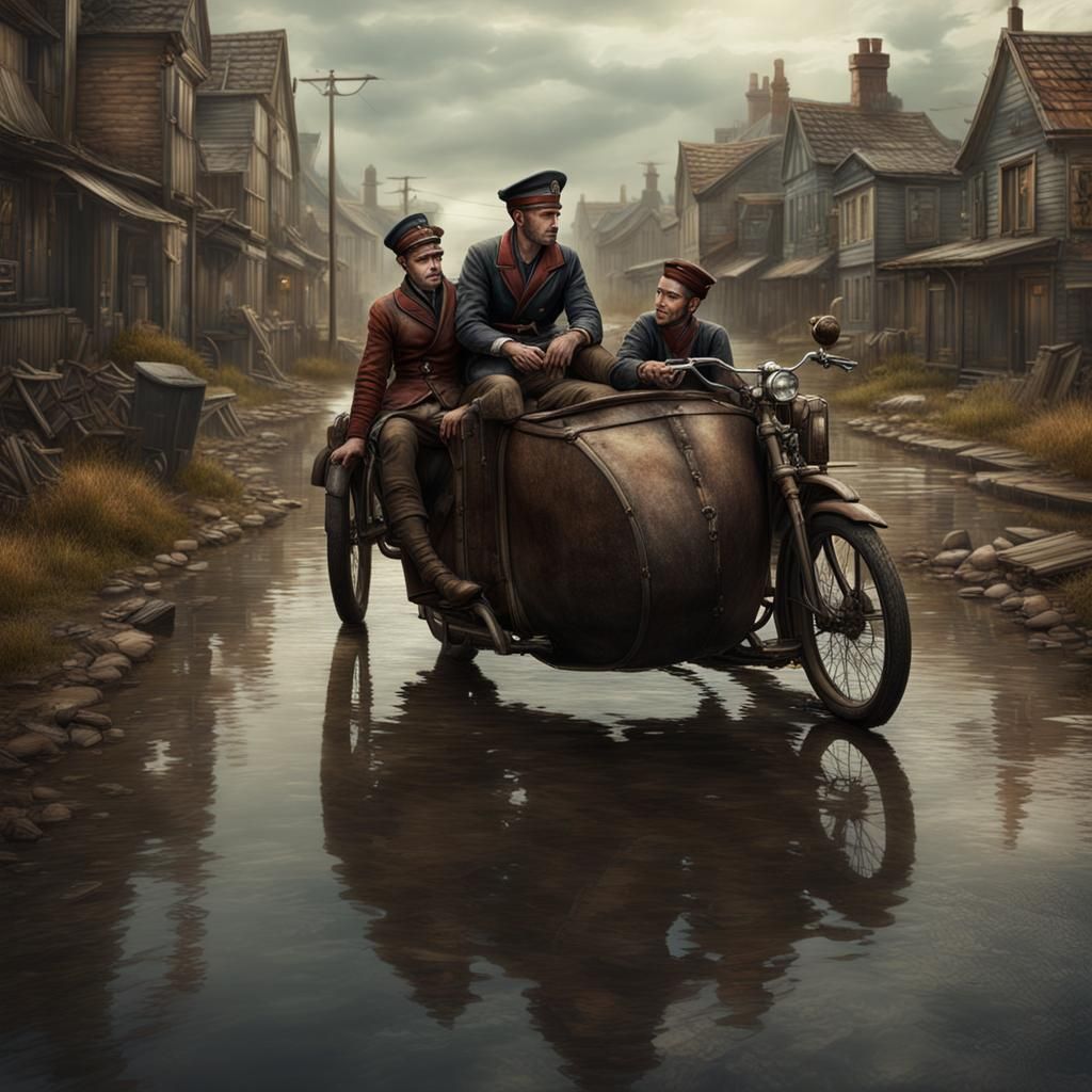 Sailor and Dog Sidecar Adventure: Digital Matte Painting