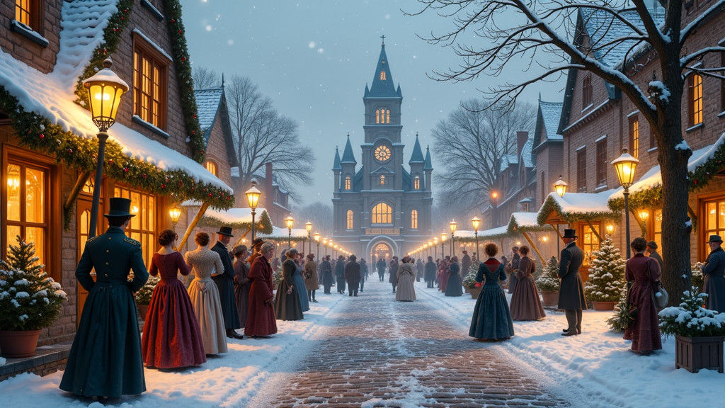 Victorian Christmas Village in Winter Landscape