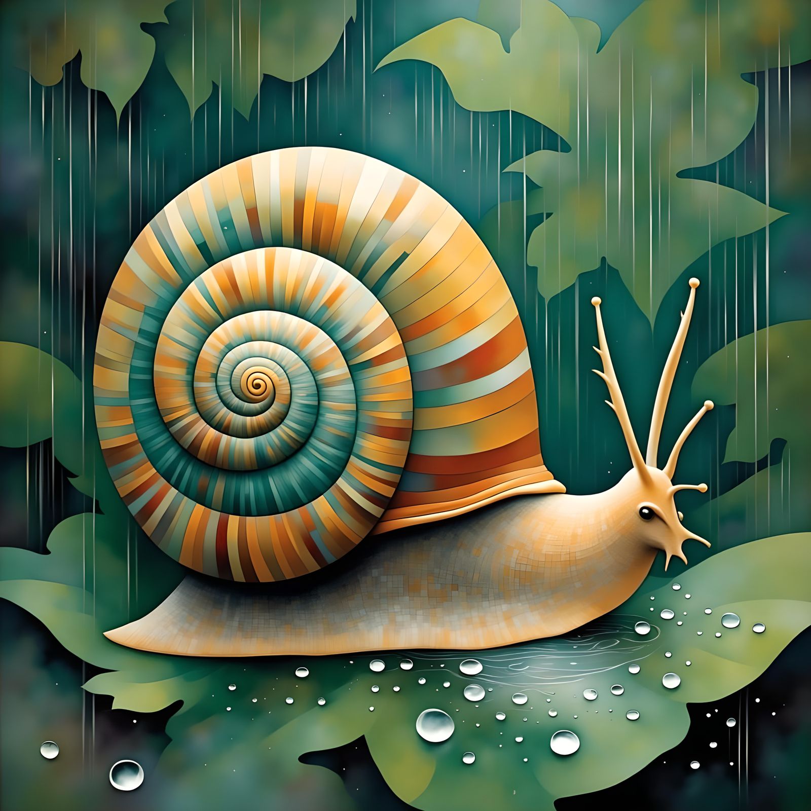 Giant Snail Gazes at Reflection in Raindrop