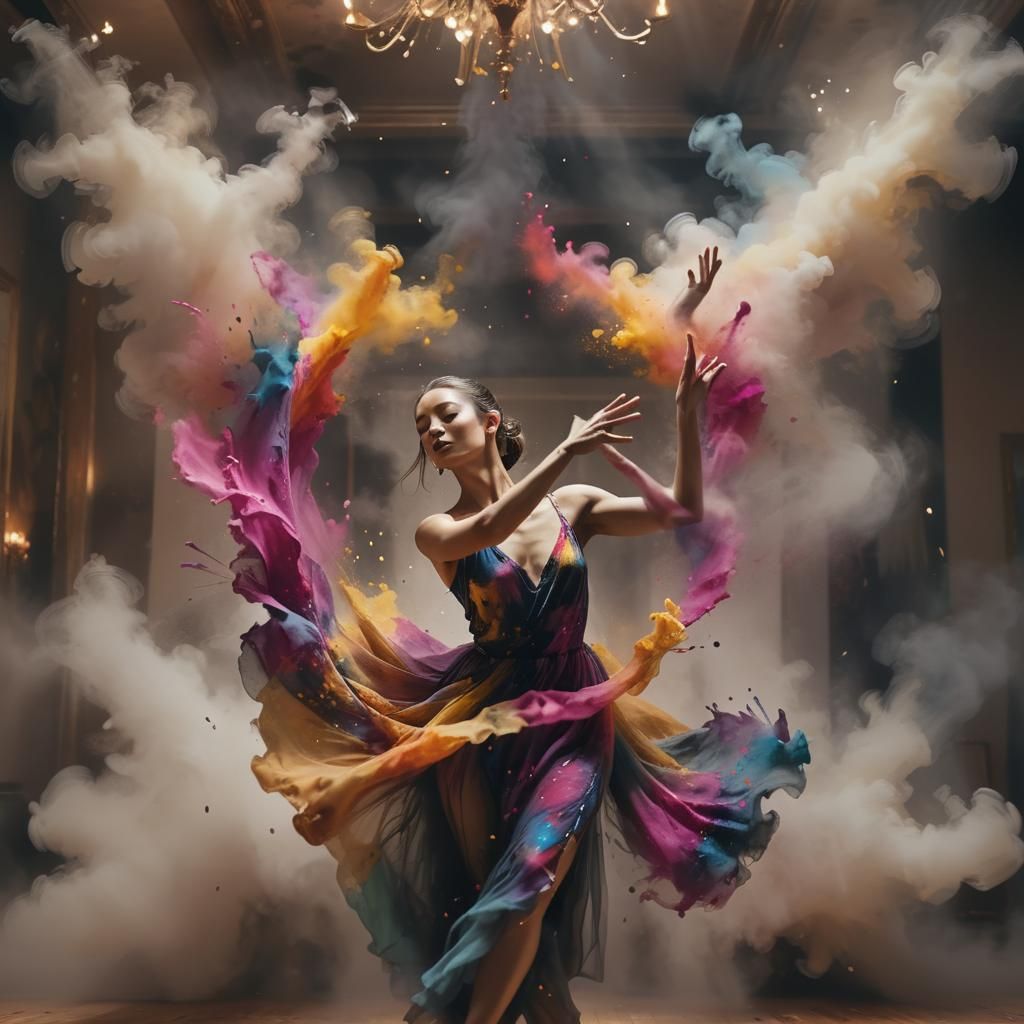 Elegant Dancer in Ink Splatter Art Style