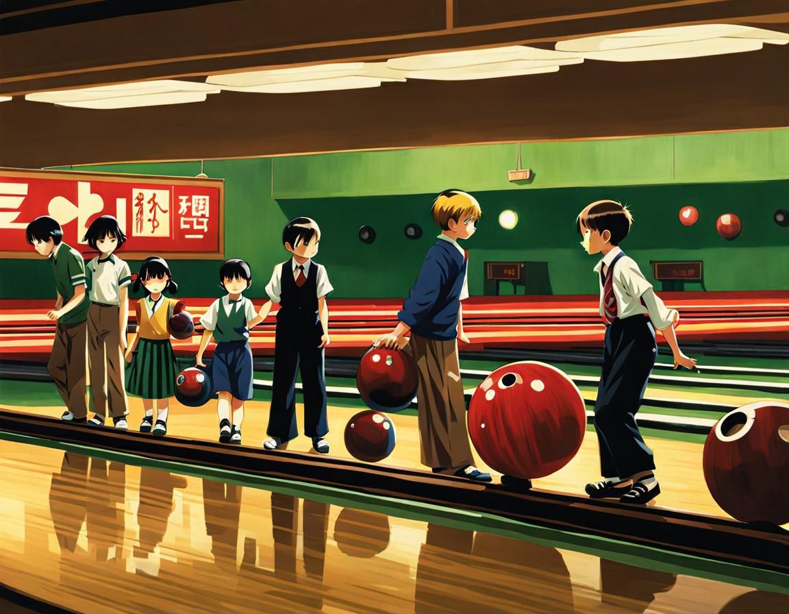 Anime Style Children Bowling Illustration