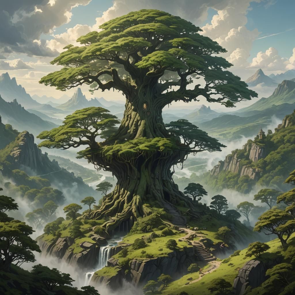 Sacred Tree in Fantasy Landscape: Digital Matte Painting
