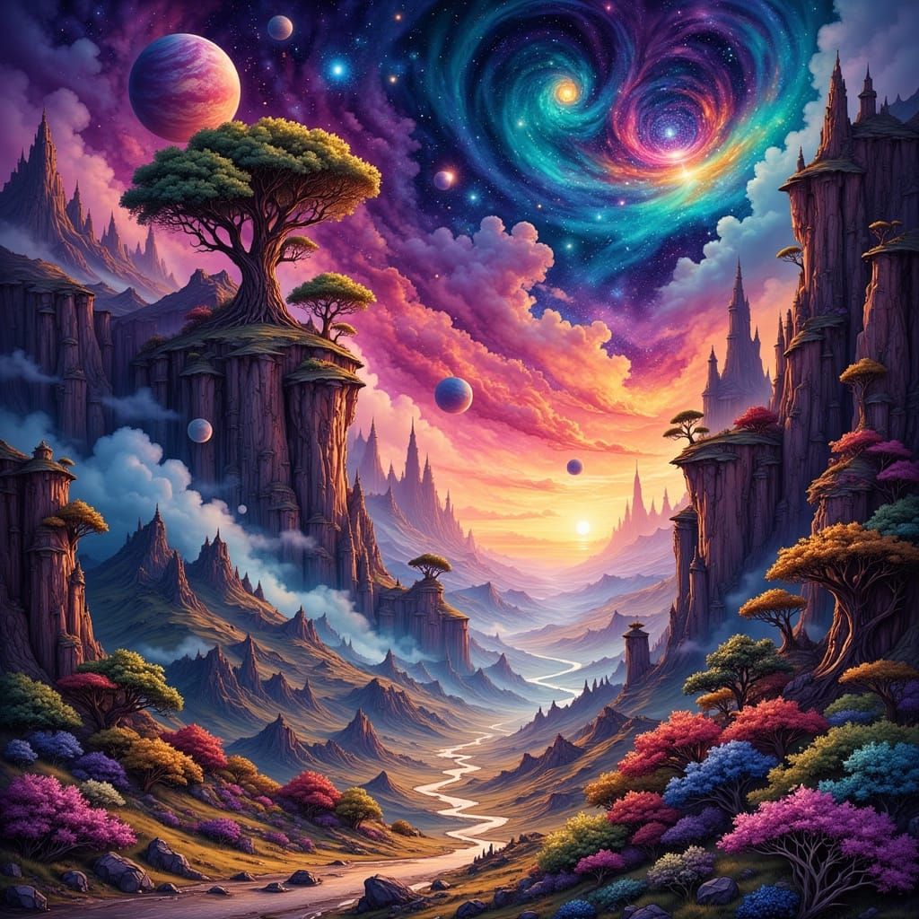 Psychedelic Alien Vista Inspired by Comic Art